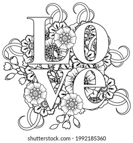 Mehndi flower for henna, mehndi, tattoo, decoration. decorative ornament in ethnic oriental style. doodle ornament. outline hand draw illustration. coloring book page.