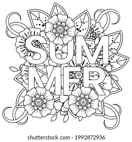 Mehndi flower for henna, mehndi, tattoo, decoration. decorative ornament in ethnic oriental style. doodle ornament. outline hand draw illustration. coloring book page.