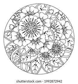 Mehndi flower for henna, mehndi, tattoo, decoration. decorative ornament in ethnic oriental style. doodle ornament. outline hand draw illustration. coloring book page.