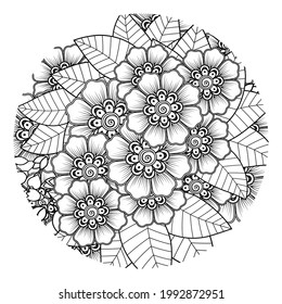 Mehndi flower for henna, mehndi, tattoo, decoration. decorative ornament in ethnic oriental style. doodle ornament. outline hand draw illustration. coloring book page.