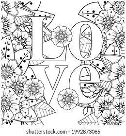 Mehndi flower for henna, mehndi, tattoo, decoration. decorative ornament in ethnic oriental style. doodle ornament. outline hand draw illustration. coloring book page.