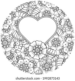 Mehndi flower for henna, mehndi, tattoo, decoration. decorative ornament in ethnic oriental style. doodle ornament. outline hand draw illustration. coloring book page.