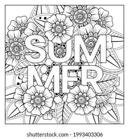 Mehndi flower for henna, mehndi, tattoo, decoration. decorative ornament in ethnic oriental style. doodle ornament. outline hand draw illustration. coloring book page.