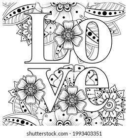 Mehndi flower for henna, mehndi, tattoo, decoration. decorative ornament in ethnic oriental style. doodle ornament. outline hand draw illustration. coloring book page.