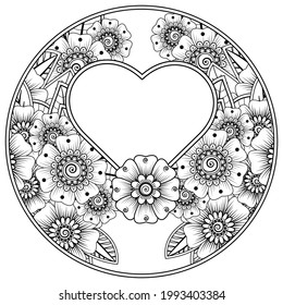Mehndi flower for henna, mehndi, tattoo, decoration. decorative ornament in ethnic oriental style. doodle ornament. outline hand draw illustration. coloring book page.