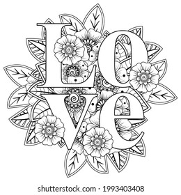 Mehndi flower for henna, mehndi, tattoo, decoration. decorative ornament in ethnic oriental style. doodle ornament. outline hand draw illustration. coloring book page.