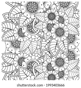 Mehndi flower for henna, mehndi, tattoo, decoration. decorative ornament in ethnic oriental style. doodle ornament. outline hand draw illustration. coloring book page.