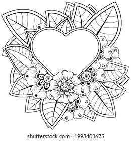 Mehndi flower for henna, mehndi, tattoo, decoration. decorative ornament in ethnic oriental style. doodle ornament. outline hand draw illustration. coloring book page.
