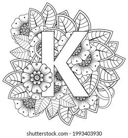 Mehndi flower for henna, mehndi, tattoo, decoration. decorative ornament in ethnic oriental style. doodle ornament. outline hand draw illustration. coloring book page.