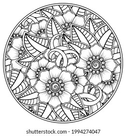 Mehndi flower for henna, mehndi, tattoo, decoration. decorative ornament in ethnic oriental style. doodle ornament. outline hand draw illustration. coloring book page.