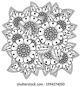 Mehndi flower for henna, mehndi, tattoo, decoration. decorative ornament in ethnic oriental style. doodle ornament. outline hand draw illustration. coloring book page.