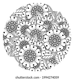 Mehndi flower for henna, mehndi, tattoo, decoration. decorative ornament in ethnic oriental style. doodle ornament. outline hand draw illustration. coloring book page.