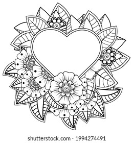 Mehndi flower for henna, mehndi, tattoo, decoration. decorative ornament in ethnic oriental style. doodle ornament. outline hand draw illustration. coloring book page.