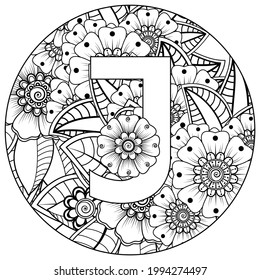 Mehndi flower for henna, mehndi, tattoo, decoration. decorative ornament in ethnic oriental style. doodle ornament. outline hand draw illustration. coloring book page.