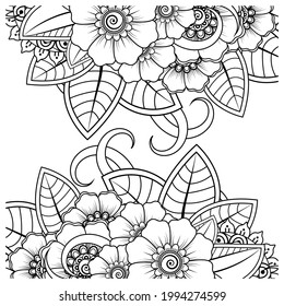 Mehndi flower for henna, mehndi, tattoo, decoration. decorative ornament in ethnic oriental style. doodle ornament. outline hand draw illustration. coloring book page.