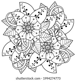 Mehndi flower for henna, mehndi, tattoo, decoration. decorative ornament in ethnic oriental style. doodle ornament. outline hand draw illustration. coloring book page.
