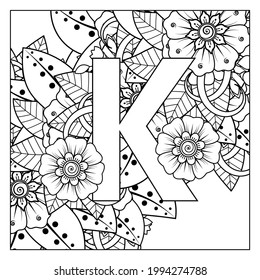 Mehndi flower for henna, mehndi, tattoo, decoration. decorative ornament in ethnic oriental style. doodle ornament. outline hand draw illustration. coloring book page.