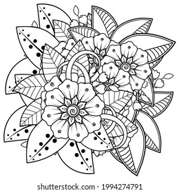 Mehndi flower for henna, mehndi, tattoo, decoration. decorative ornament in ethnic oriental style. doodle ornament. outline hand draw illustration. coloring book page.