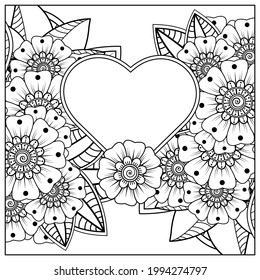 Mehndi flower for henna, mehndi, tattoo, decoration. decorative ornament in ethnic oriental style. doodle ornament. outline hand draw illustration. coloring book page.