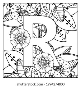 Mehndi flower for henna, mehndi, tattoo, decoration. decorative ornament in ethnic oriental style. doodle ornament. outline hand draw illustration. coloring book page.