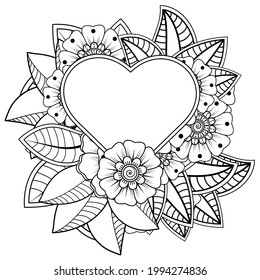 Mehndi flower for henna, mehndi, tattoo, decoration. decorative ornament in ethnic oriental style. doodle ornament. outline hand draw illustration. coloring book page.