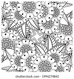 Mehndi flower for henna, mehndi, tattoo, decoration. decorative ornament in ethnic oriental style. doodle ornament. outline hand draw illustration. coloring book page.