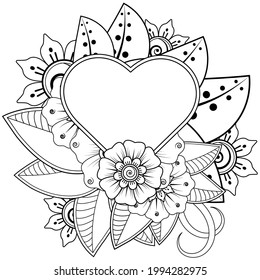 Mehndi flower for henna, mehndi, tattoo, decoration. decorative ornament in ethnic oriental style. doodle ornament. outline hand draw illustration. coloring book page.