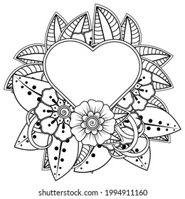 Mehndi flower for henna, mehndi, tattoo, decoration. decorative ornament in ethnic oriental style. doodle ornament. outline hand draw illustration. coloring book page.