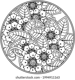 Mehndi flower for henna, mehndi, tattoo, decoration. decorative ornament in ethnic oriental style. doodle ornament. outline hand draw illustration. coloring book page.