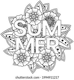 Mehndi flower for henna, mehndi, tattoo, decoration. decorative ornament in ethnic oriental style. doodle ornament. outline hand draw illustration. coloring book page.