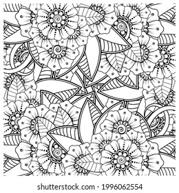 Mehndi flower for henna, mehndi, tattoo, decoration. decorative ornament in ethnic oriental style. doodle ornament. outline hand draw illustration. coloring book page.