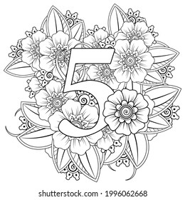 Mehndi flower for henna, mehndi, tattoo, decoration. decorative ornament in ethnic oriental style. doodle ornament. outline hand draw illustration. coloring book page.