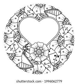 Mehndi flower for henna, mehndi, tattoo, decoration. decorative ornament in ethnic oriental style. doodle ornament. outline hand draw illustration. coloring book page.