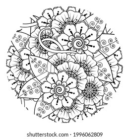 Mehndi flower for henna, mehndi, tattoo, decoration. decorative ornament in ethnic oriental style. doodle ornament. outline hand draw illustration. coloring book page.