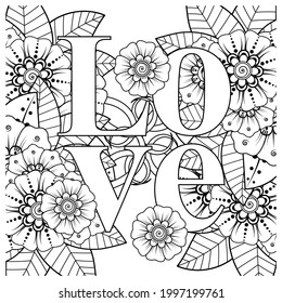 Mehndi flower for henna, mehndi, tattoo, decoration. decorative ornament in ethnic oriental style. doodle ornament. coloring book page.