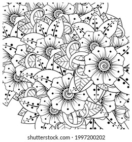 Mehndi flower for henna, mehndi, tattoo, decoration. decorative ornament in ethnic oriental style. doodle ornament. coloring book page.