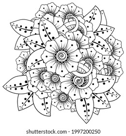 Mehndi flower for henna, mehndi, tattoo, decoration. decorative ornament in ethnic oriental style. doodle ornament. coloring book page.