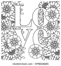Mehndi flower for henna, mehndi, tattoo, decoration. decorative ornament in ethnic oriental style. doodle ornament. coloring book page.