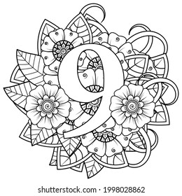 Mehndi flower for henna, mehndi, tattoo, decoration. decorative ornament in ethnic oriental style. doodle ornament. coloring book page.