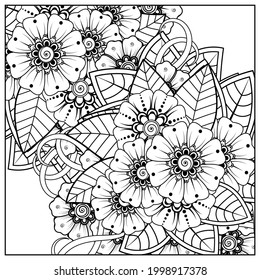 Mehndi flower for henna, mehndi, tattoo, decoration. decorative ornament in ethnic oriental style. doodle ornament. coloring book page.