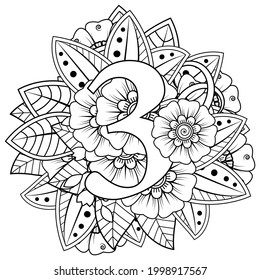 Mehndi flower for henna, mehndi, tattoo, decoration. decorative ornament in ethnic oriental style. doodle ornament. coloring book page.