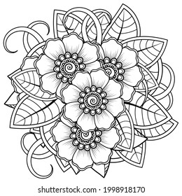 Mehndi flower for henna, mehndi, tattoo, decoration. decorative ornament in ethnic oriental style. doodle ornament. coloring book page.