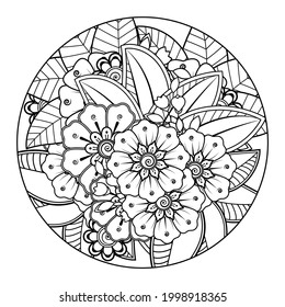 Mehndi flower for henna, mehndi, tattoo, decoration. decorative ornament in ethnic oriental style. doodle ornament. coloring book page.
