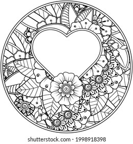Mehndi flower for henna, mehndi, tattoo, decoration. decorative ornament in ethnic oriental style. doodle ornament. coloring book page.