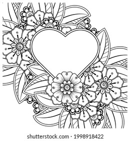 Mehndi flower for henna, mehndi, tattoo, decoration. decorative ornament in ethnic oriental style. doodle ornament. coloring book page.