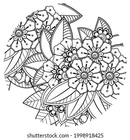 Mehndi flower for henna, mehndi, tattoo, decoration. decorative ornament in ethnic oriental style. doodle ornament. coloring book page.