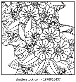 Mehndi flower for henna, mehndi, tattoo, decoration. decorative ornament in ethnic oriental style. doodle ornament. coloring book page.