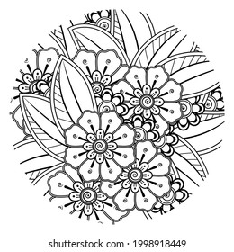 Mehndi flower for henna, mehndi, tattoo, decoration. decorative ornament in ethnic oriental style. doodle ornament. coloring book page.