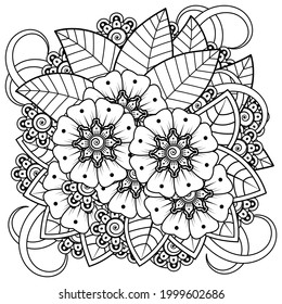 Mehndi flower for henna, mehndi, tattoo, decoration. decorative ornament in ethnic oriental style. doodle ornament. coloring book page.