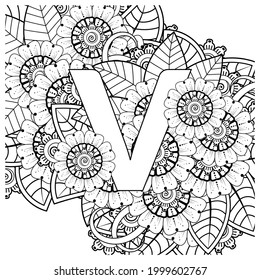 Mehndi flower for henna, mehndi, tattoo, decoration. decorative ornament in ethnic oriental style. doodle ornament. coloring book page.